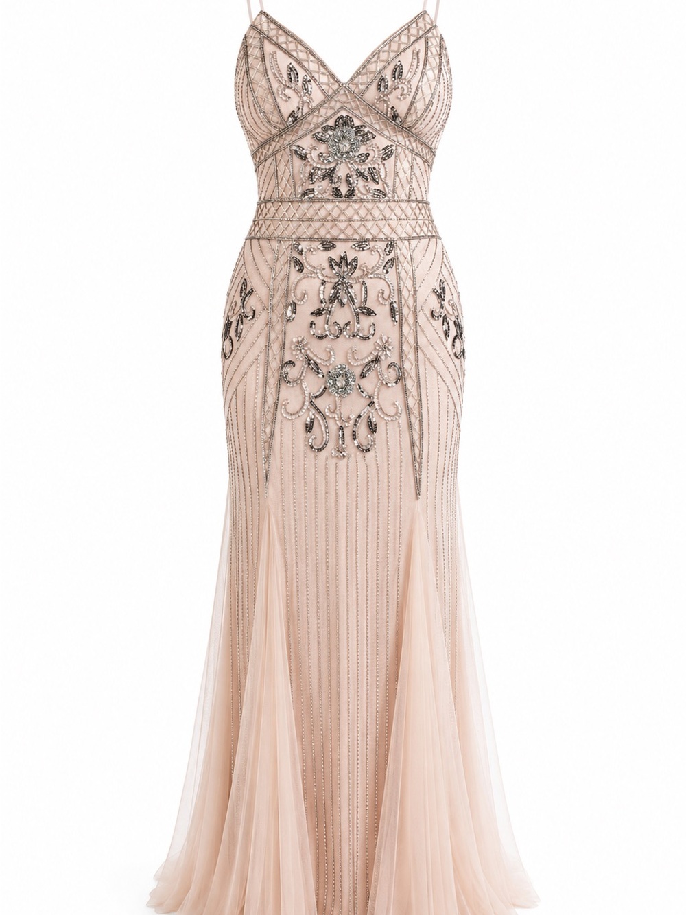 Jump Blush Beaded V-Neck Prom Gown